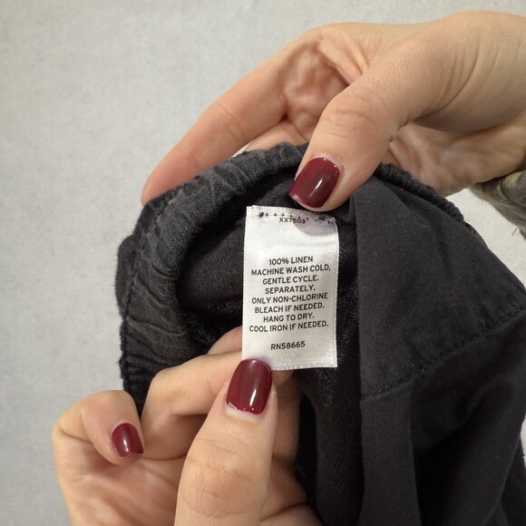 Caslon Linen Cargo Pants Womens Medium Black Drawstring Elastic Waist Pockets - Picture 3 of 10
